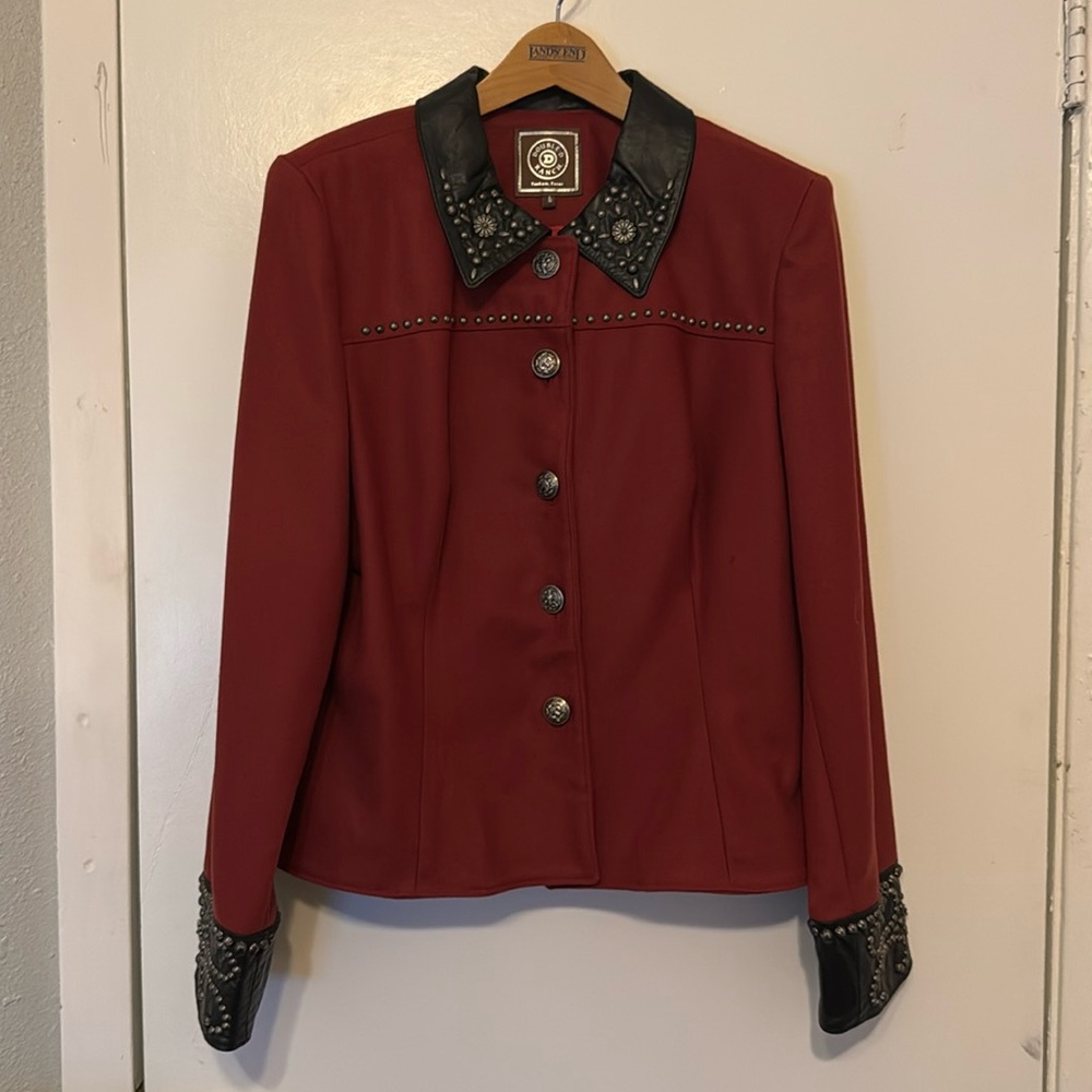 Double D Ranch Large Womens Jacket Wool Leather Studded Button Flowers
